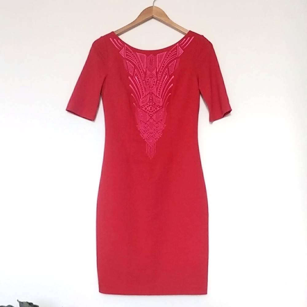 Laundry by Shelli Segal Short Sleeve Dress with Embroidered Bodice